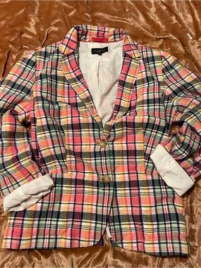 Talbots Multicolor Pink Plaid Cotton Blazer